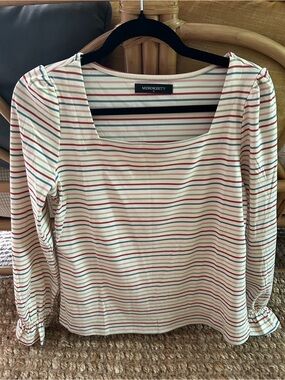 Merokeety Cream Multi-Stripe Long Sleeve Top
